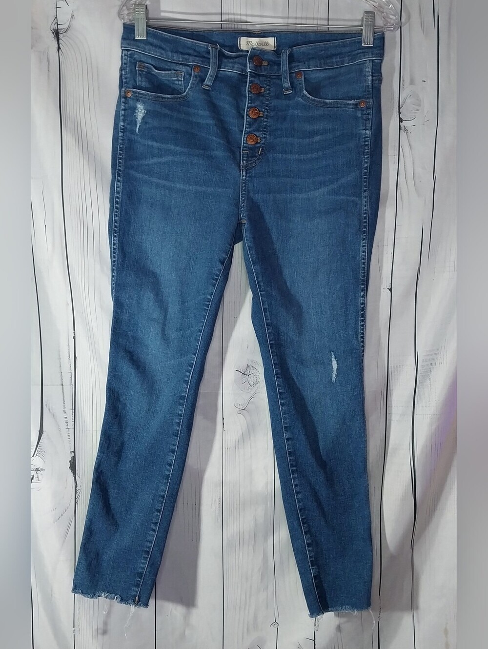 Madewell 10' High-Rise Button-Fly Raw Hem Skinny Casual Lightly Distressed Jeans